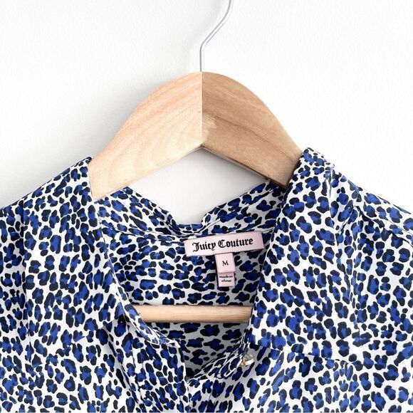 Juicy Couture Blouse Blue Black Leopard Women's M Button Up Long Sleeve Top - Picture 4 of 9